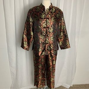 Vintage Asian satin dragon shirt and pants set NWT